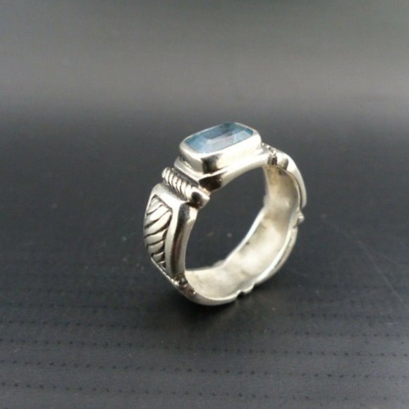 Beautiful Blue Topaz Sterling Silver Ring FANCY SHANK ring sz 7 1/4 Sz 7.25 - Picture 3 of 7